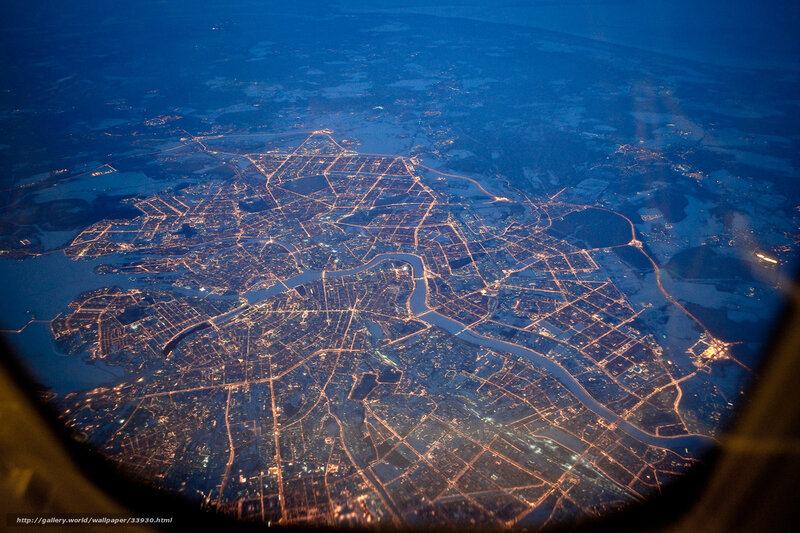 Aerial view of a city at night
