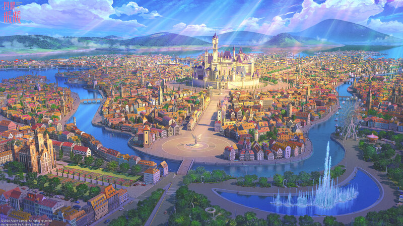 Aerial View of a City — Blue, Serene, Afternoon, Digital Art