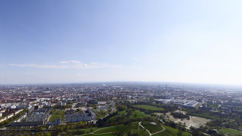 Aerial View of a City — Blue, Serene, Afternoon, Photograph, Buildings, Parks