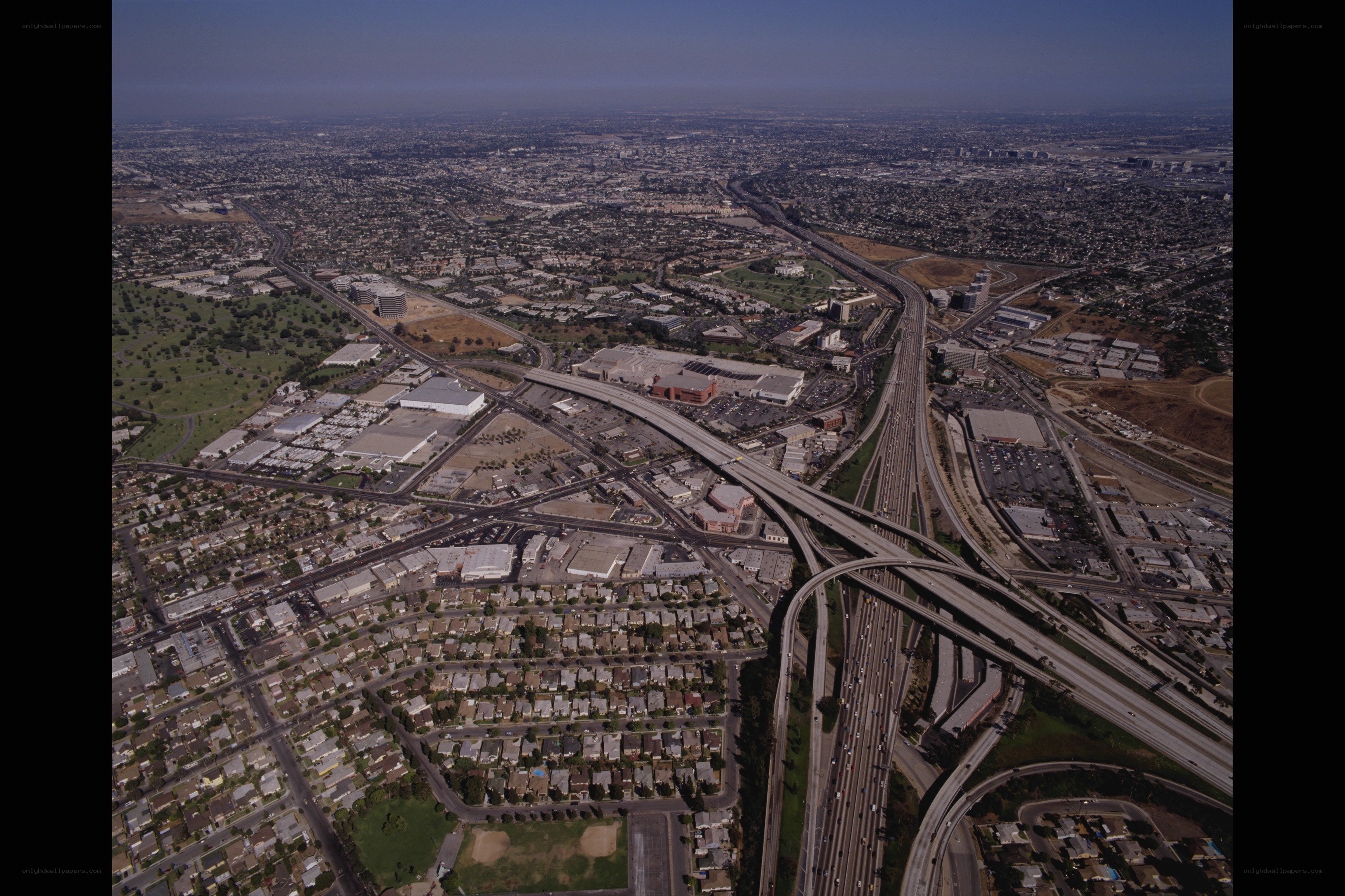 Aerial view of a city intersection