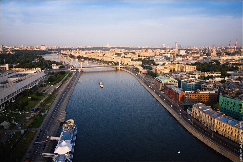 Aerial view of a city river