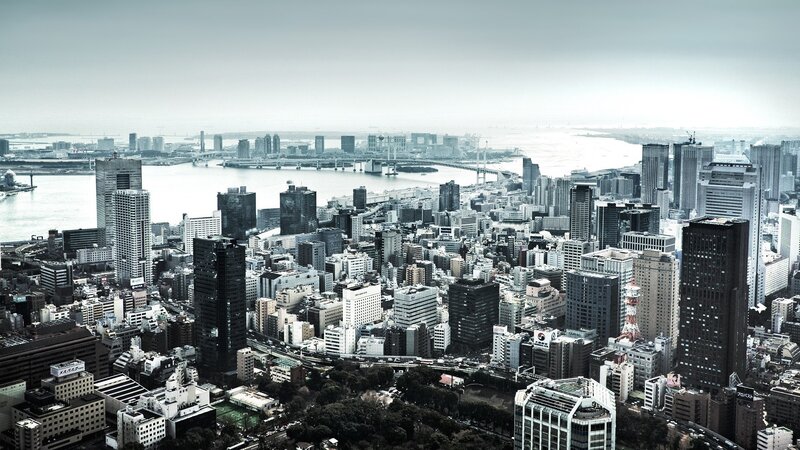 Aerial view of a city skyline