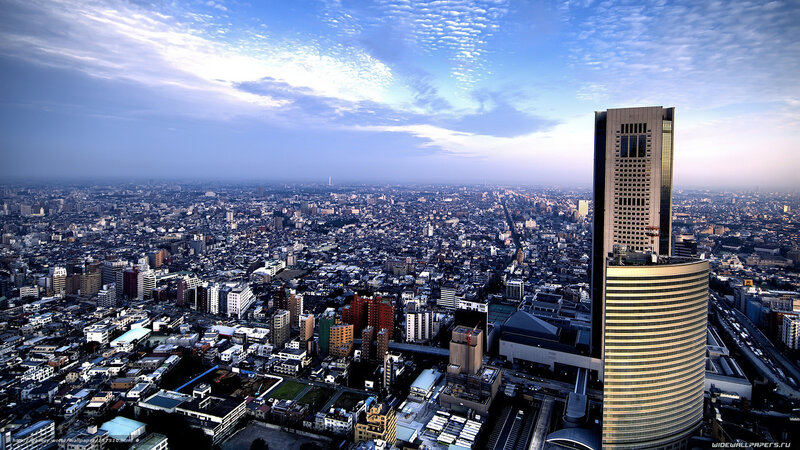 Aerial view of a city skyline