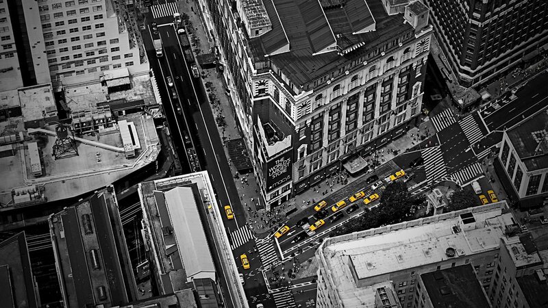 Aerial view of a city street