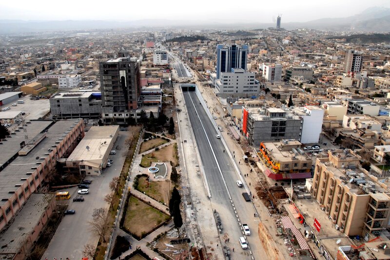 Aerial view of a city street