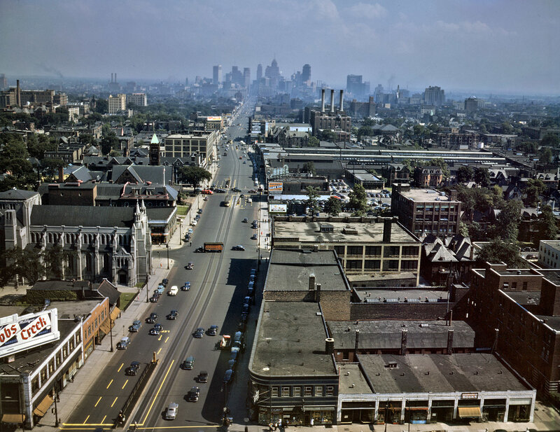 Aerial view of a city street