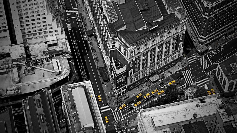 Aerial view of a city street