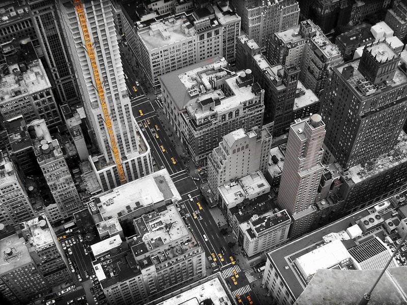 Aerial view of a city street