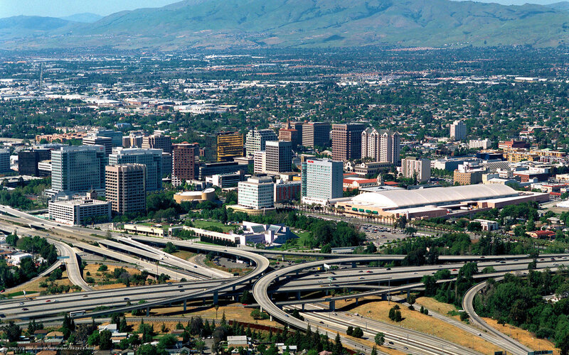 Aerial view of a city with highways