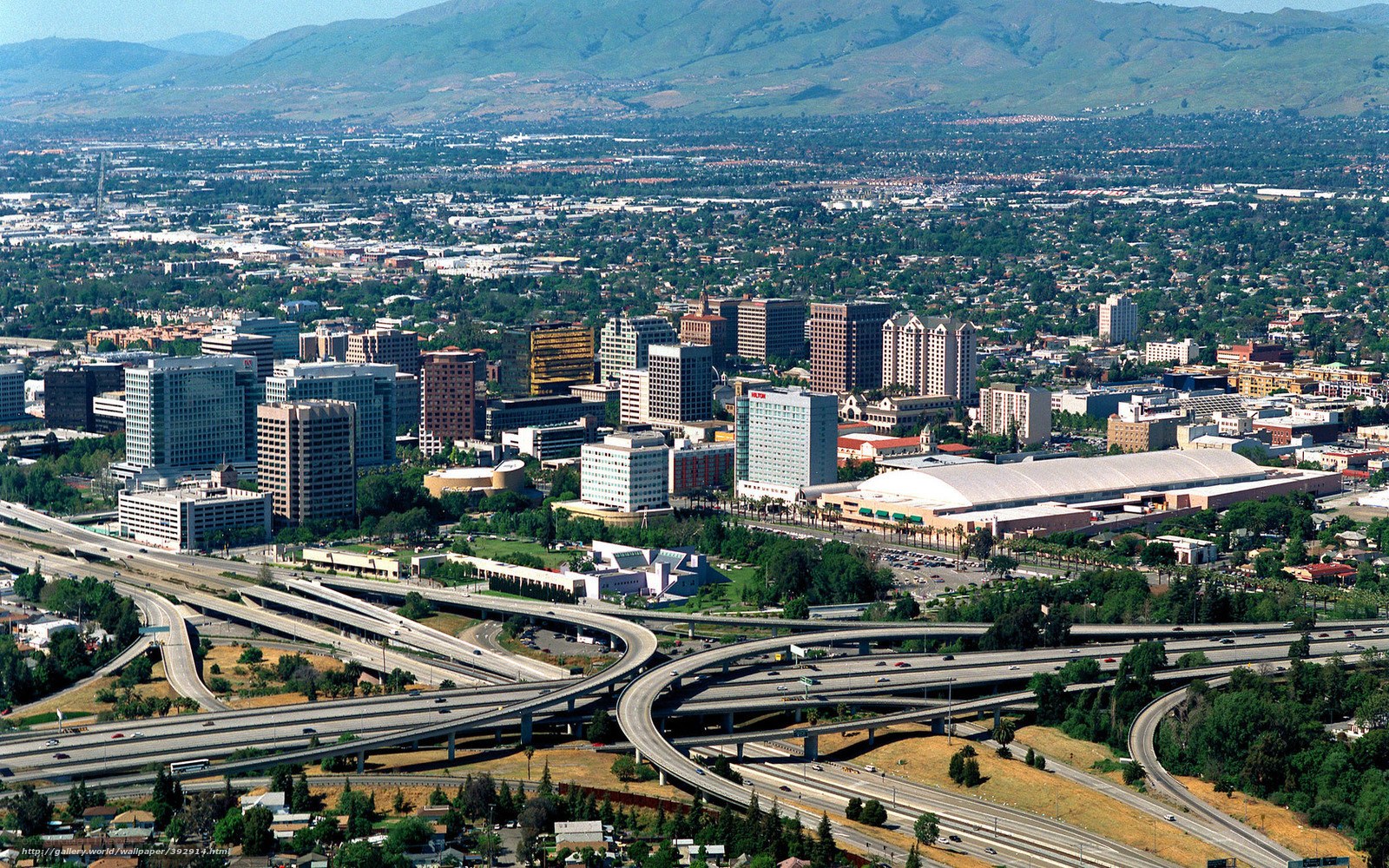 Aerial view of a city with highways