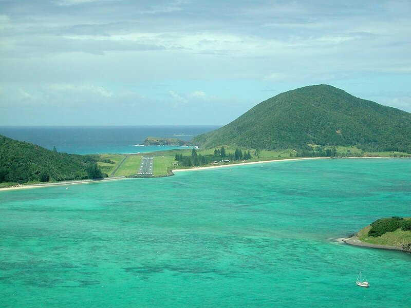 Aerial view of a coastal airport