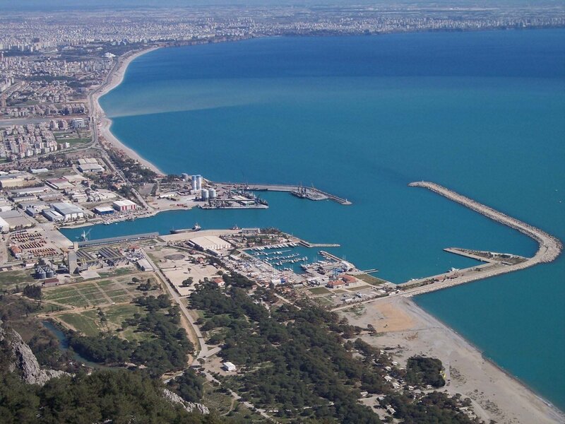 aerial view of a coastal city