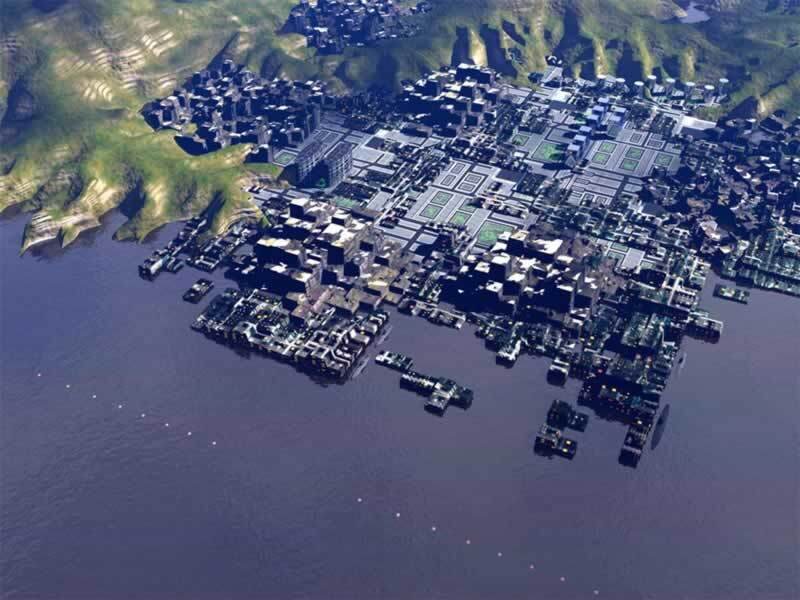 aerial view of a coastal city