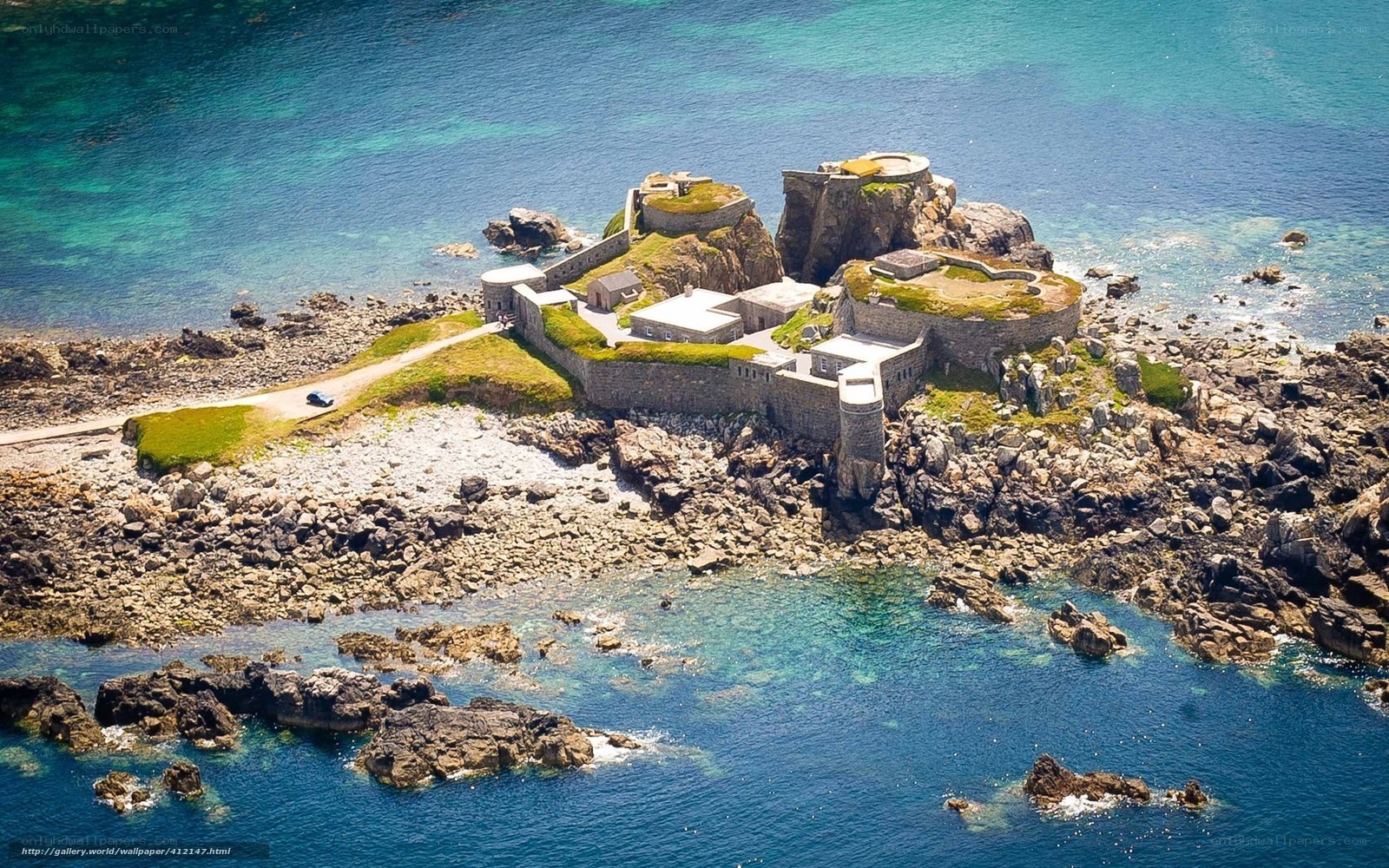 aerial view of a coastal fortress