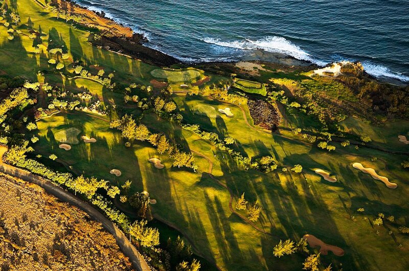 Aerial view of a coastal golf course