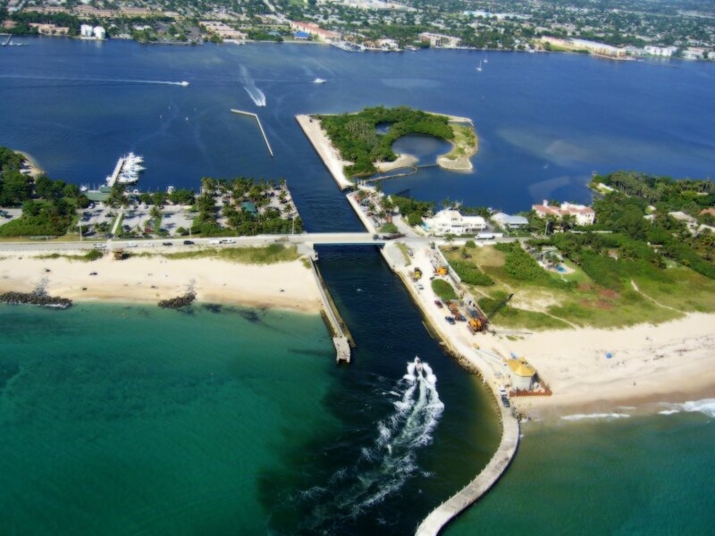 Aerial view of a coastal inlet