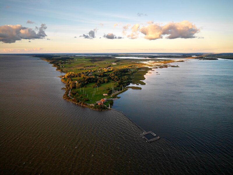 Aerial view of a coastal peninsula