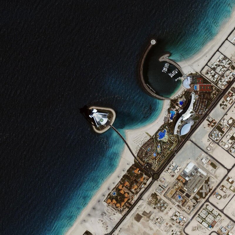 aerial view of a coastal resort