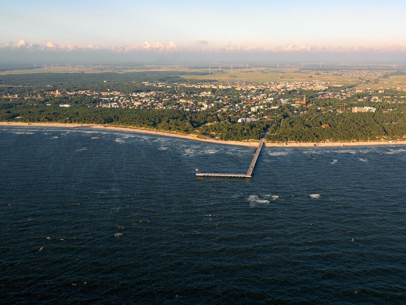Aerial view of a coastal town