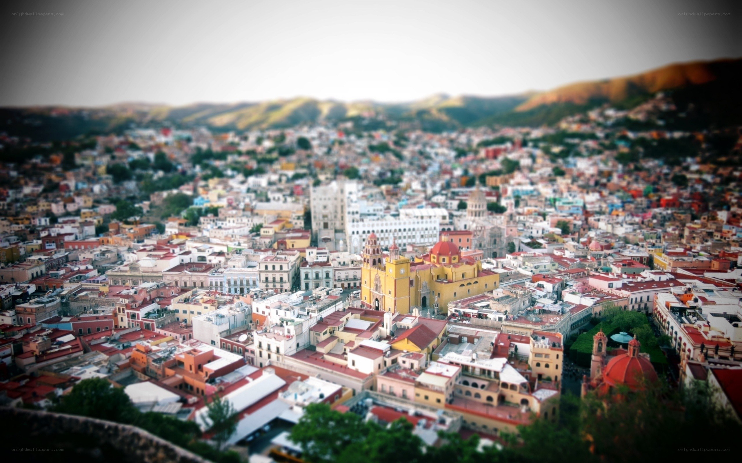 Aerial view of a colorful city