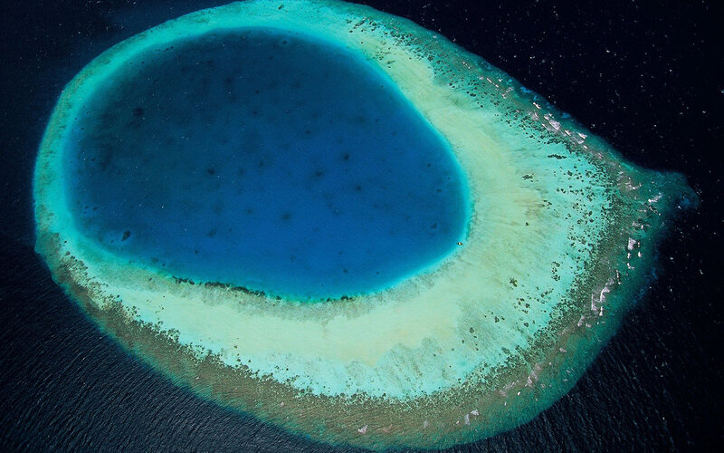 Aerial view of a coral atoll