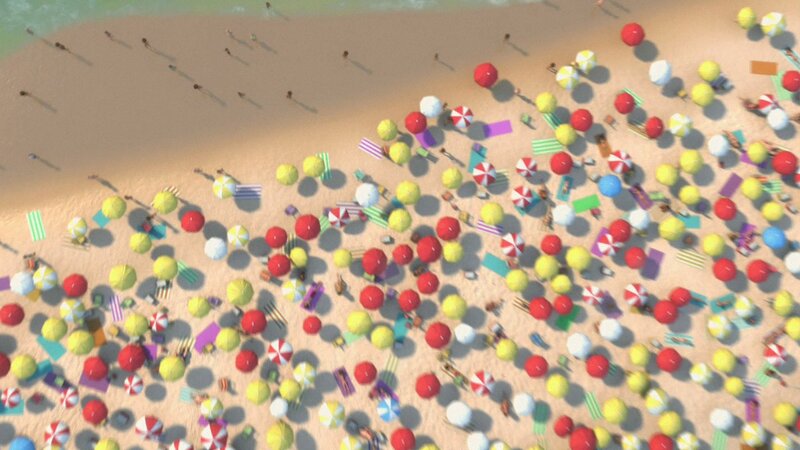 Aerial view of a crowded beach