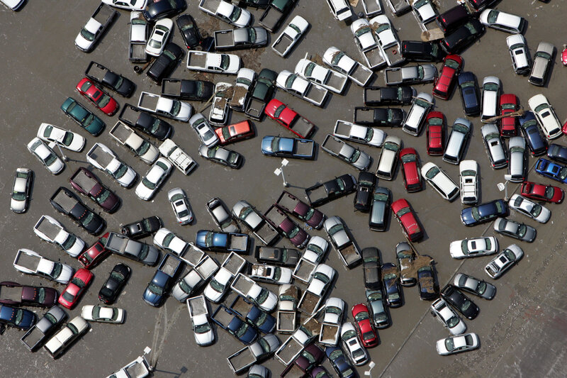 Aerial view of a crowded parking lot