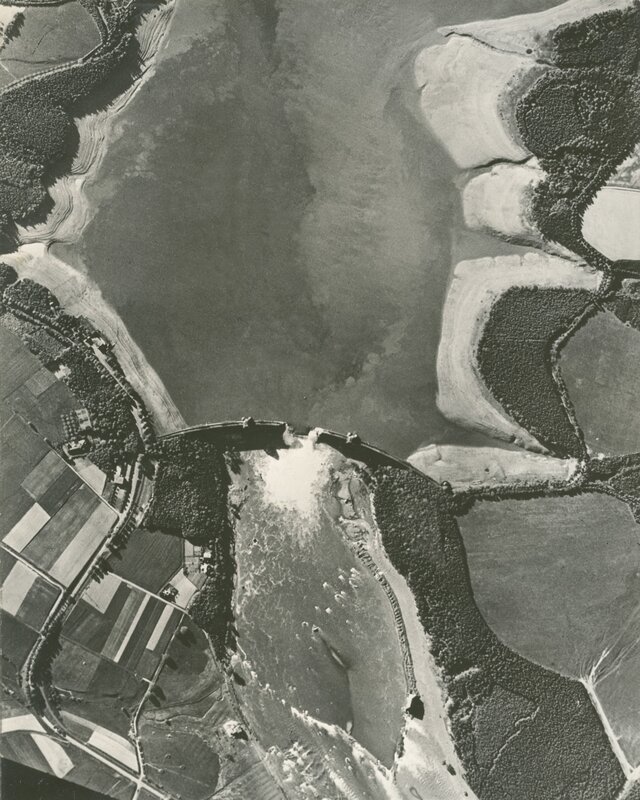 Aerial view of a dam breach