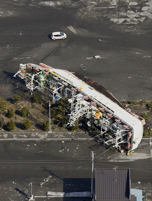 Aerial view of a damaged building