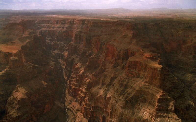 Aerial view of a deep canyon