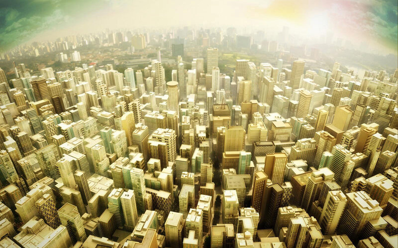 Aerial view of a dense city