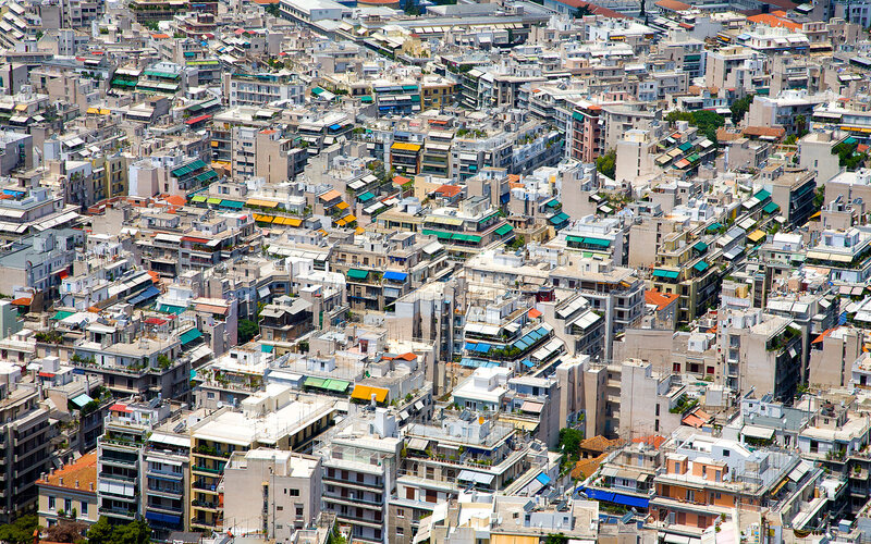 Aerial view of a dense city