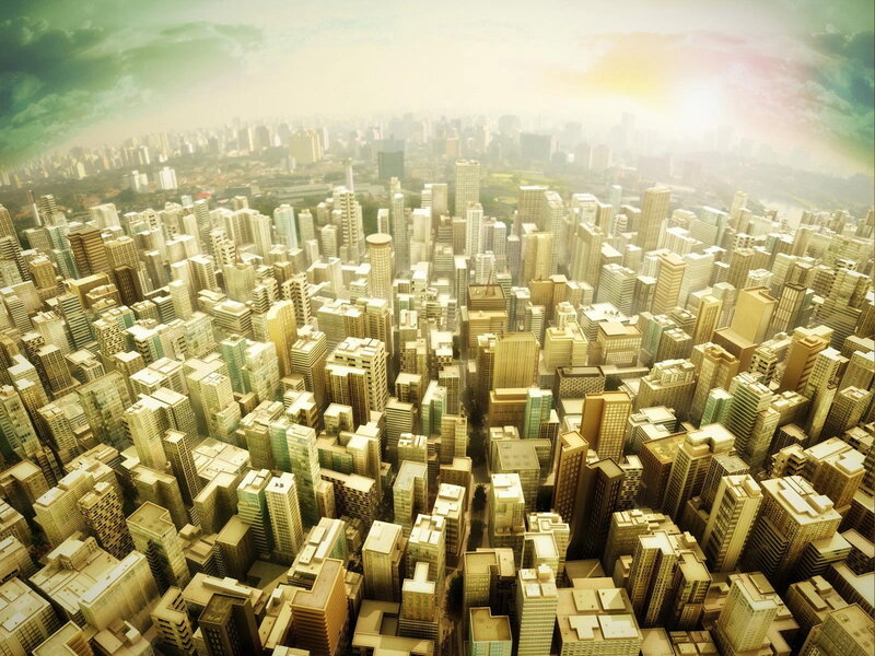 Aerial view of a dense city