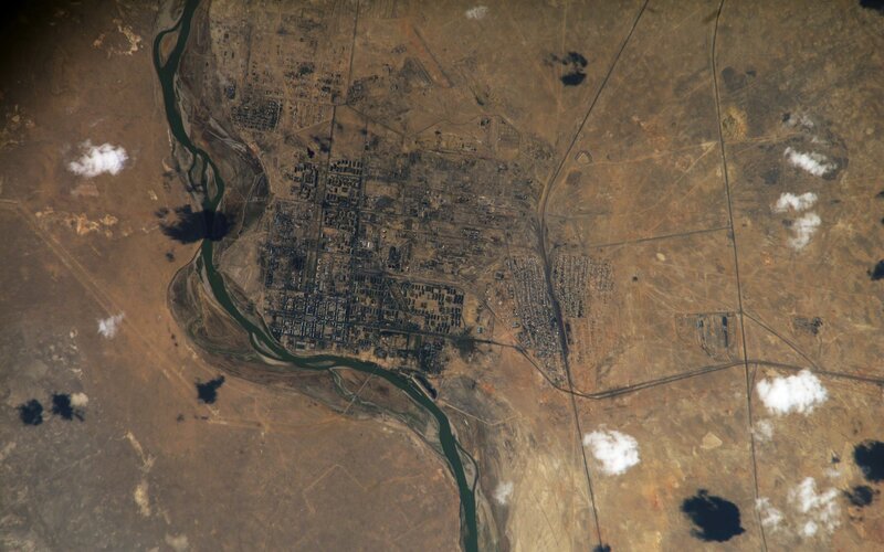 Aerial view of a desert city