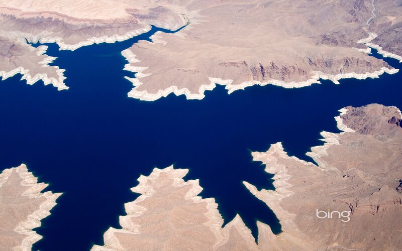 aerial view of a desert lake