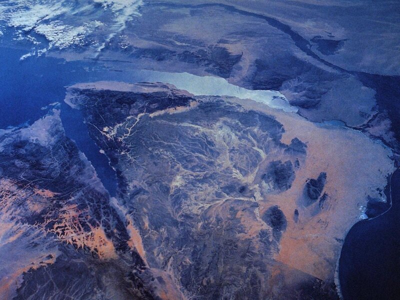 Aerial view of a desert peninsula