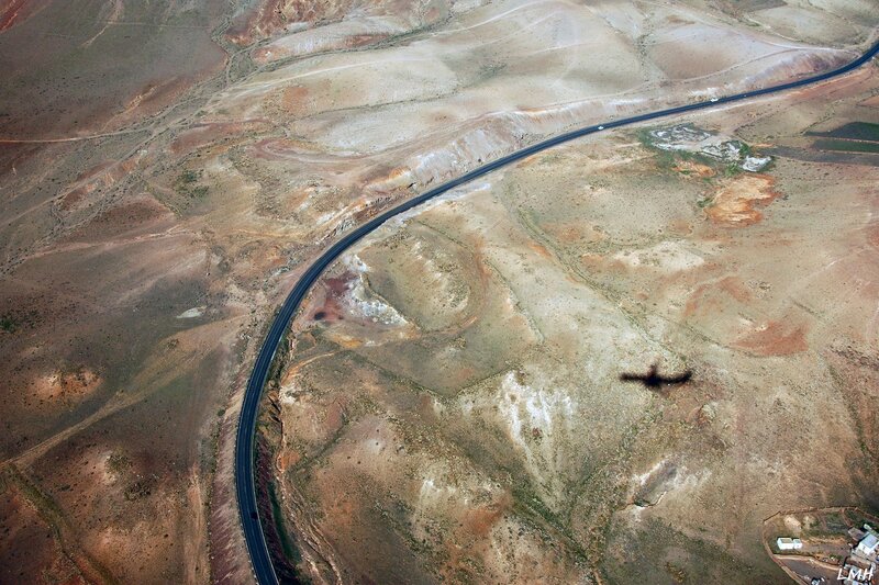 Aerial view of a desert road