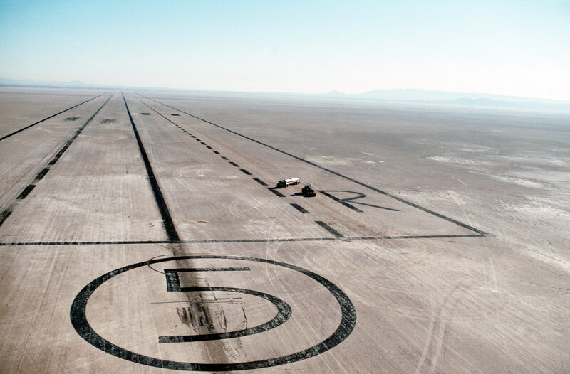 Aerial view of a desert runway