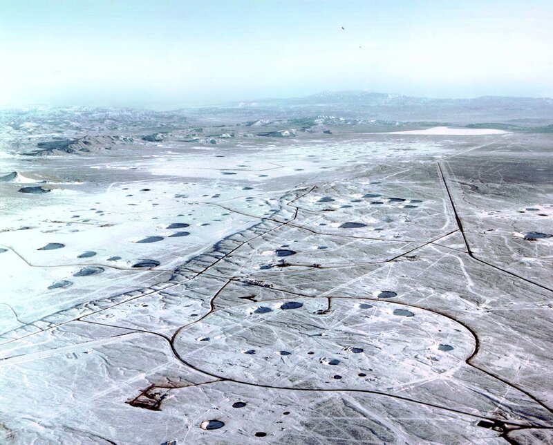Aerial view of a desert test site