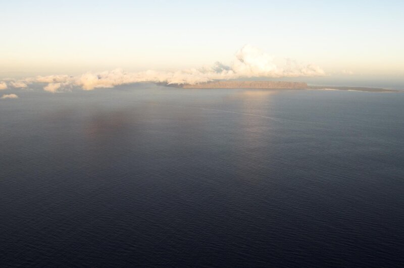 Aerial view of a distant island