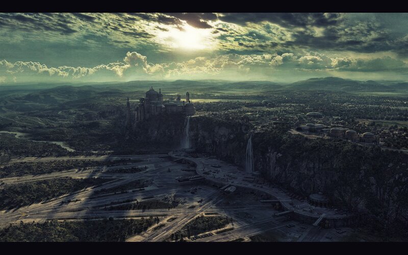 aerial view of a fantasy city
