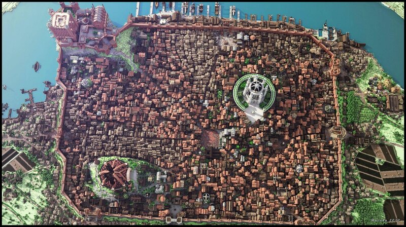 Aerial view of a fantasy city