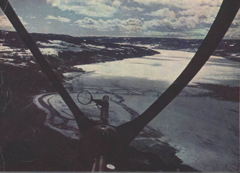 Aerial view of a frozen river
