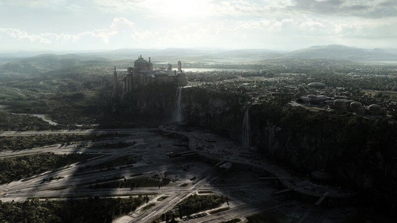 aerial view of a futuristic city