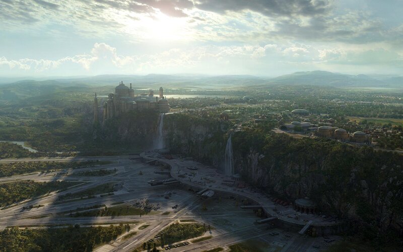 aerial view of a futuristic city
