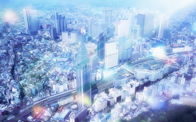 Aerial view of a futuristic city