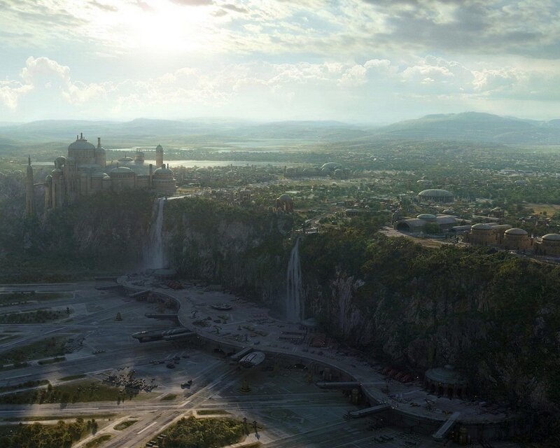 Aerial view of a futuristic city