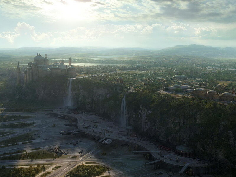 aerial view of a futuristic city