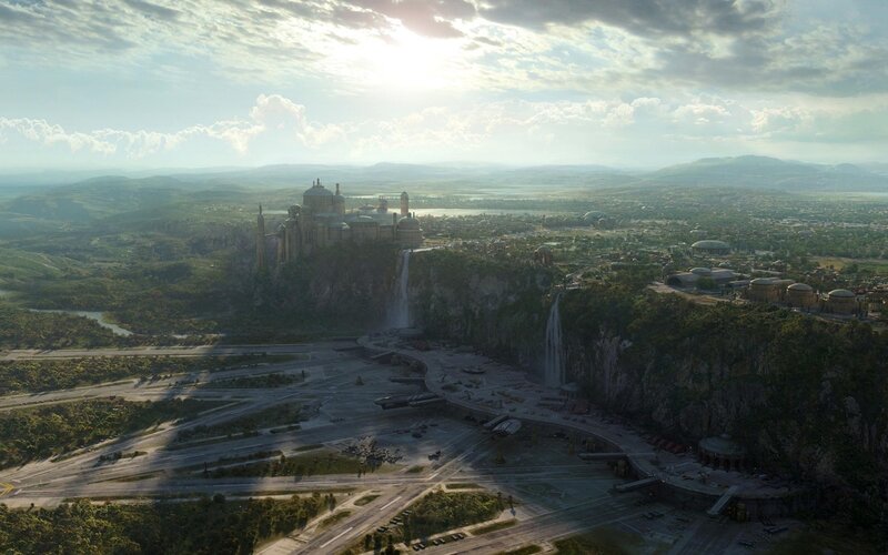 aerial view of a futuristic city