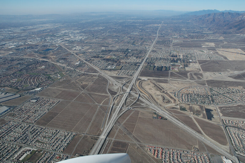 Aerial view of a highway interchange